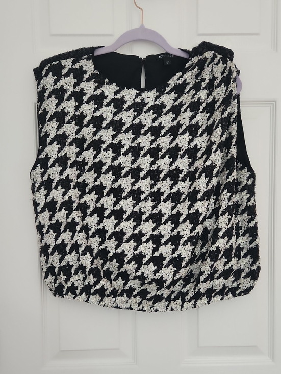 Express Tops - Party Costume Chic Express Black White Houndstooth Sequin Top FLAW
